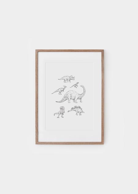 Dinosaurs (black-white) - A4 poster