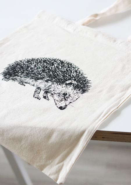 Tote bag - hedgehog (black-white)