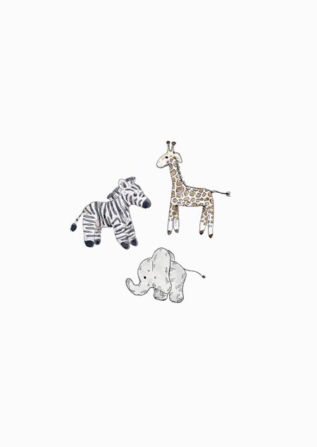 Cuddly animals (zebra, giraffe, elephant)