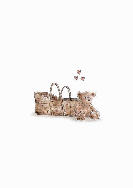 Teddybear, basket & hearts