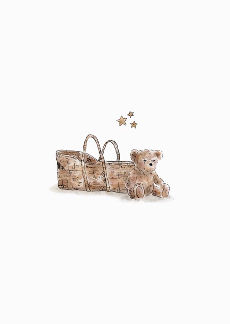 Moses basket, teddybear & stars