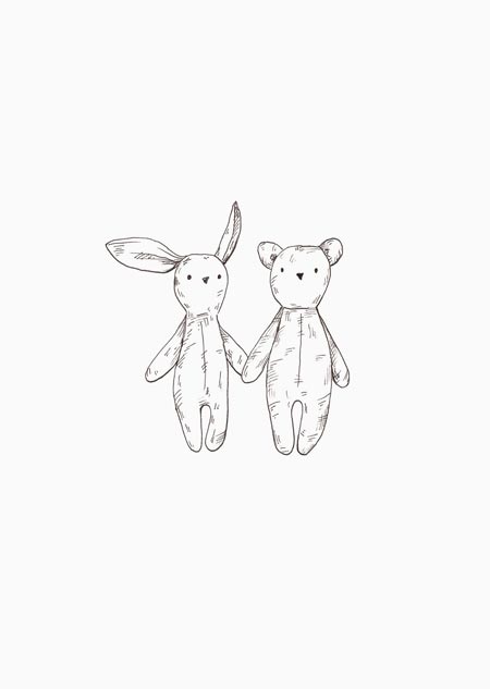 Knuffelbeer en konijn (zwart-wit)  