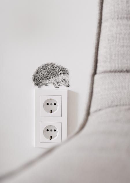 Wall sticker - hedgehog (bw)