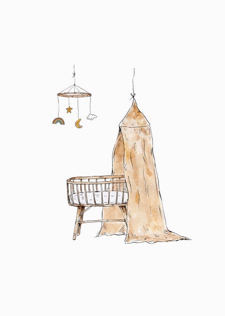 Crib with mobile (ochre)