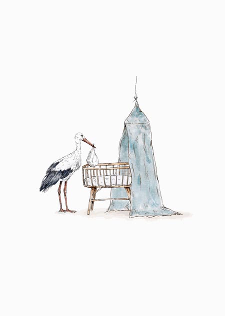 Crib with stork (blue)