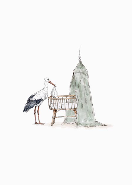 Crib with stork (green) 