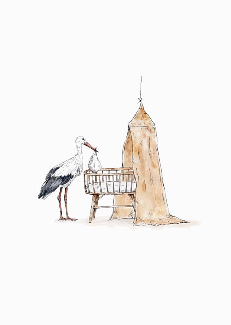 Crib with stork (oker)