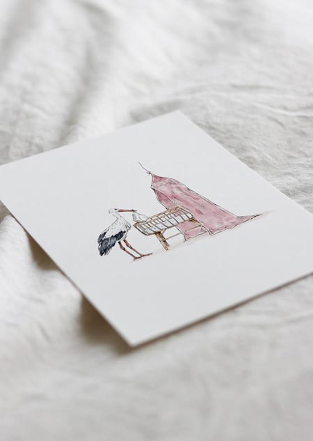 Crib with stork (pink)